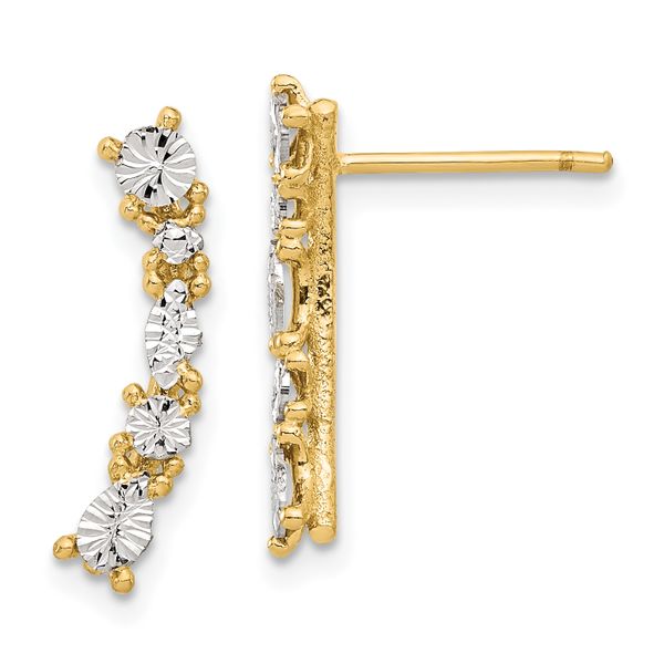 14K and White Rhodium Polished and Diamond-cut Post Earrings