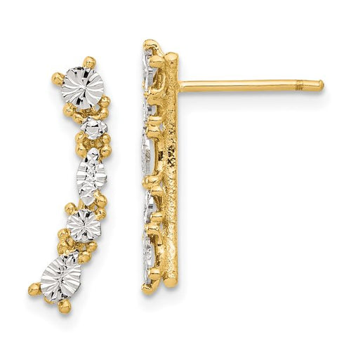 14K and White Rhodium Polished and Diamond-cut Post Earrings