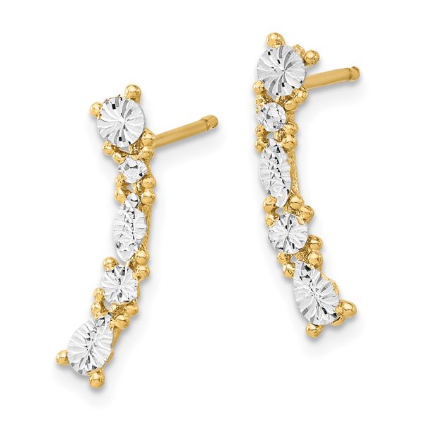 14K and White Rhodium Polished and Diamond-cut Post Earrings - Image 2