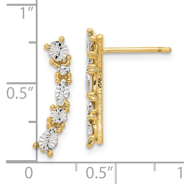 14K and White Rhodium Polished and Diamond-cut Post Earrings - Image 4