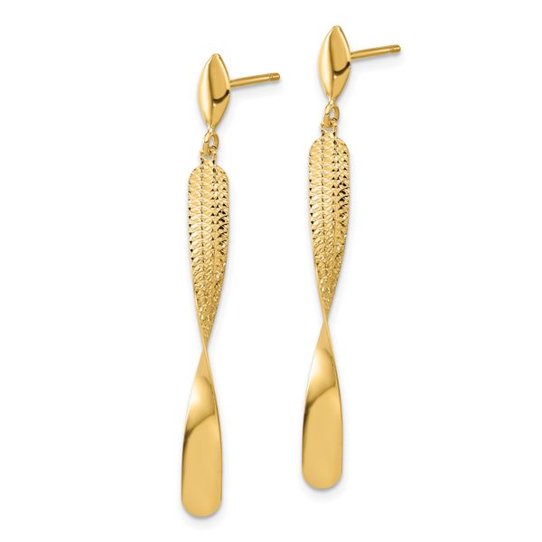 14K Polished and Textured Post Dangle Earrings - Image 2