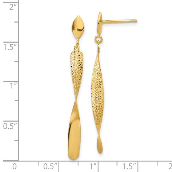 14K Polished and Textured Post Dangle Earrings - Image 4