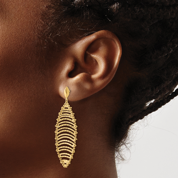 14K Polished and Textured Post Dangle Earrings - Image 3