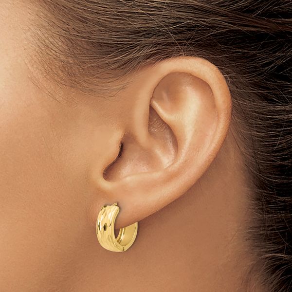14K Diamond-Cut Hinged Huggie Earrings - Image 3