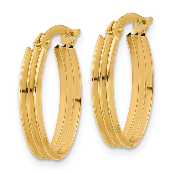 14K Polished and Grooved Oval Hoop Earrings - Image 2