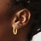 14K Polished and Grooved Oval Hoop Earrings - Image 3