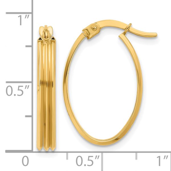 14K Polished and Grooved Oval Hoop Earrings - Image 4