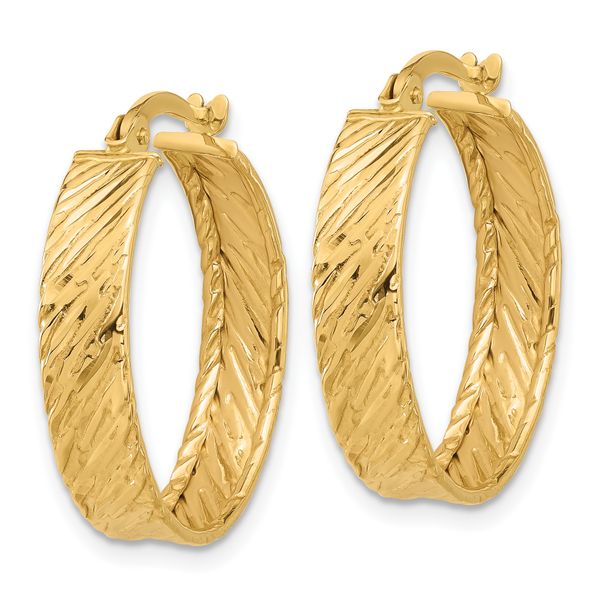 14K Polished and Textured Round Hoop Earrings - Image 2