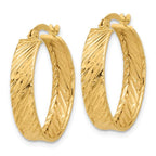 14K Polished and Textured Round Hoop Earrings - Image 2
