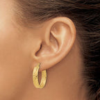 14K Polished and Textured Round Hoop Earrings - Image 3