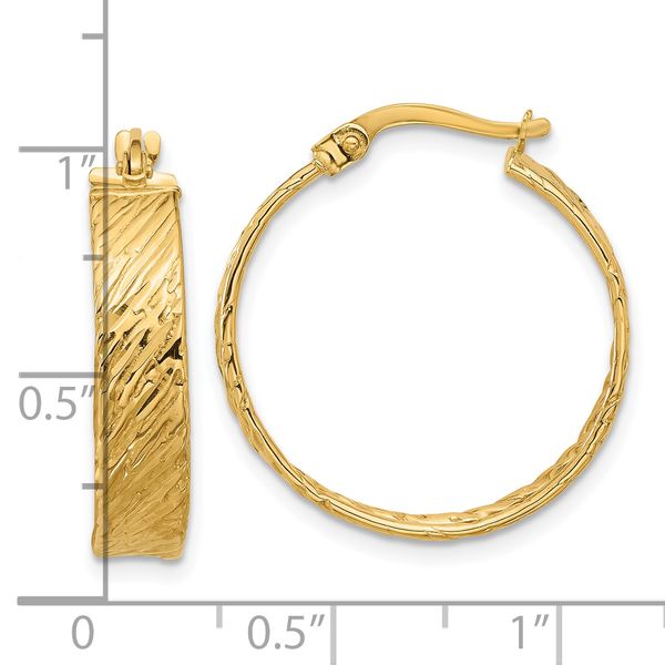 14K Polished and Textured Round Hoop Earrings - Image 4
