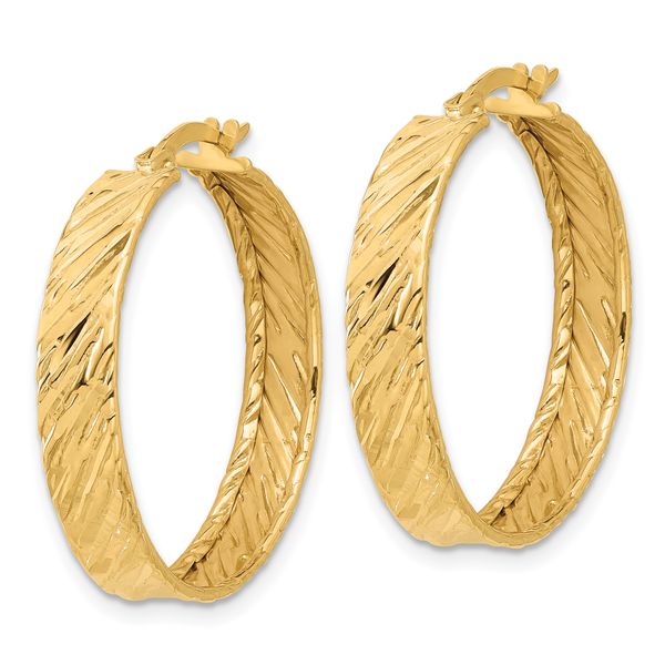 Leslie's 14K Polished and Textured Round Hoop Earrings - Image 2