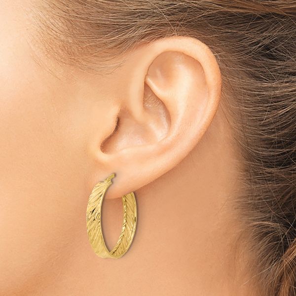 Leslie's 14K Polished and Textured Round Hoop Earrings - Image 3