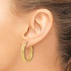 Leslie's 14K Polished and Textured Round Hoop Earrings - Image 3