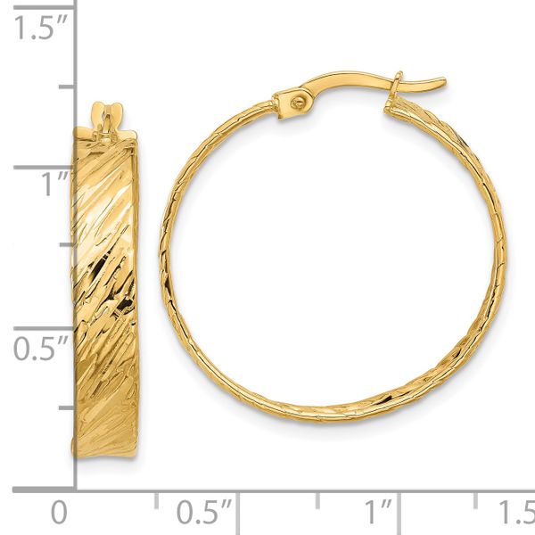 Leslie's 14K Polished and Textured Round Hoop Earrings - Image 4