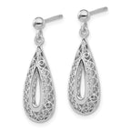 14K White Gold Filigree Teardrop Post Dangle Earrings - Image 2