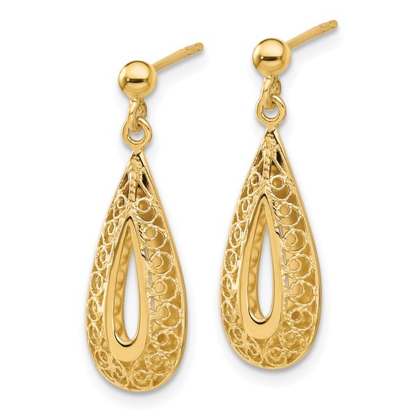 14K Filigree Teardrop Post Dangle Earrings - Image 2