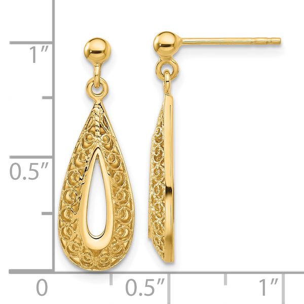 14K Filigree Teardrop Post Dangle Earrings - Image 4