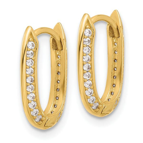 14K Polished CZ Hinged Hoop Earrings - Image 2