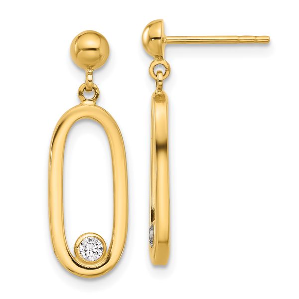 Leslie's 14K Polished CZ Oval Dangle Post Earrings