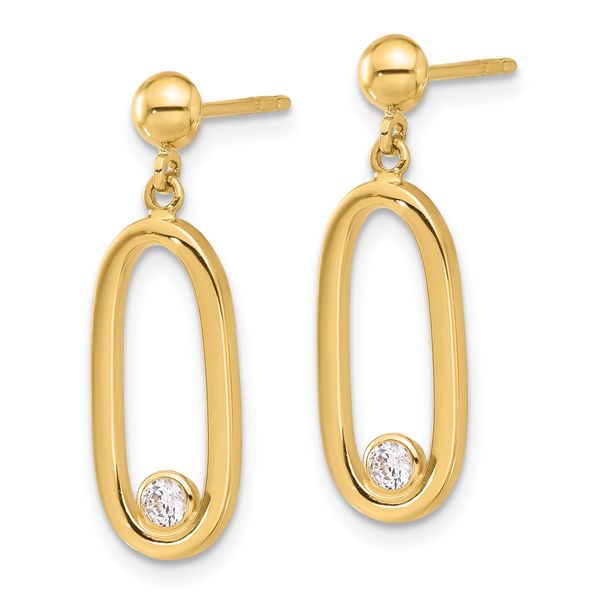 Leslie's 14K Polished CZ Oval Dangle Post Earrings - Image 2