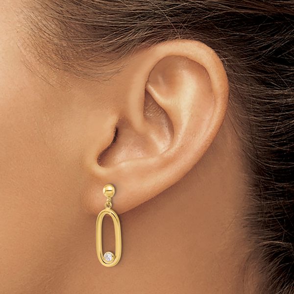 Leslie's 14K Polished CZ Oval Dangle Post Earrings - Image 3