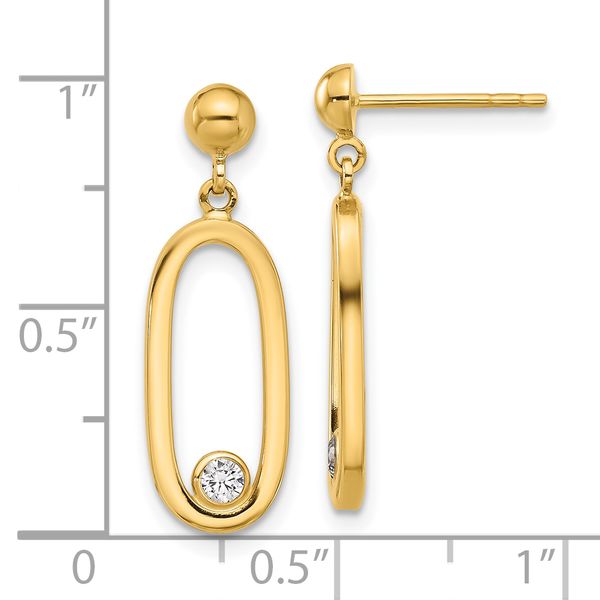 Leslie's 14K Polished CZ Oval Dangle Post Earrings - Image 4
