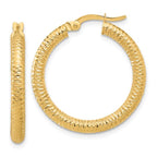 14K Diamond-Cut Round Hoop Earrings