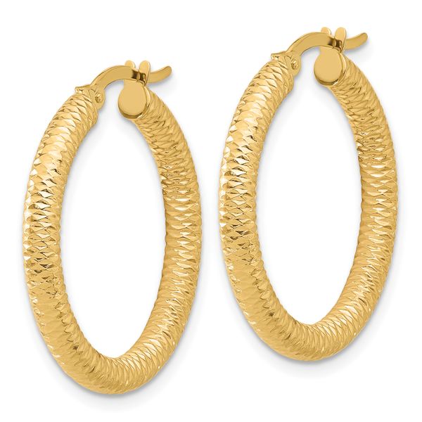 14K Diamond-Cut Round Hoop Earrings - Image 2
