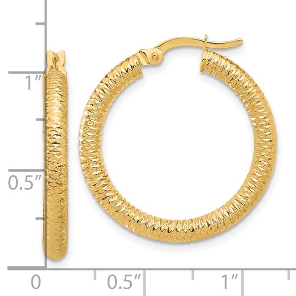 14K Diamond-Cut Round Hoop Earrings - Image 4