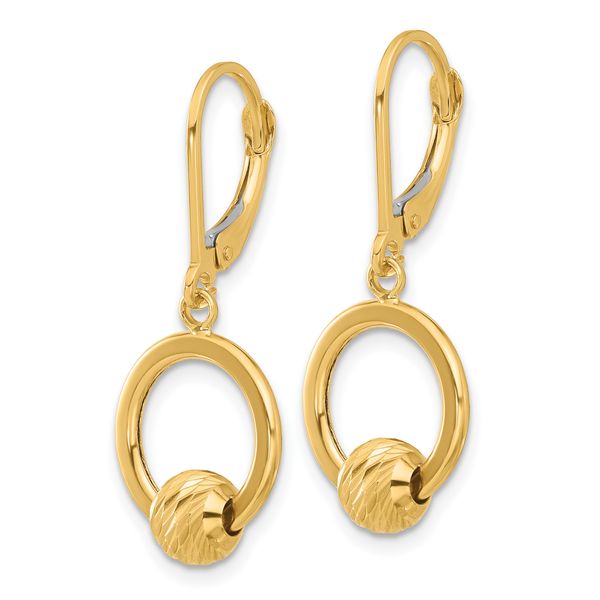 14K Polished and Diamond-cut Beads Leverback Earrings - Image 2