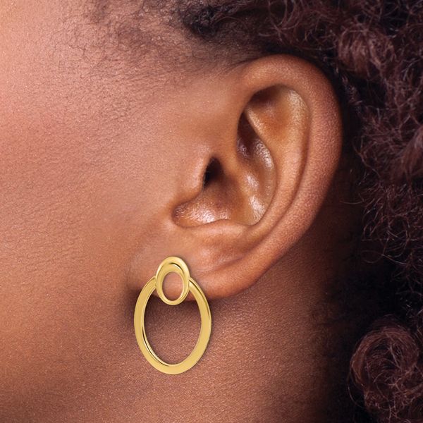 14K Polished Oval Drop Post Earrings - Image 3