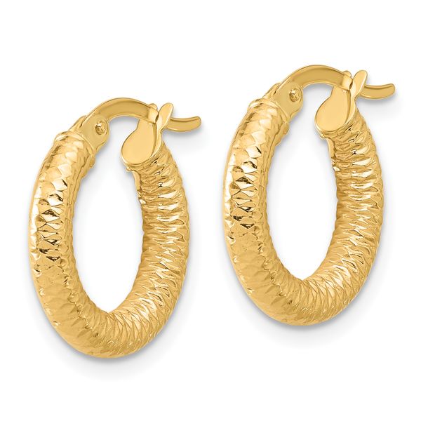 14K Polished and Diamond-cut Hoop Earrings - Image 2