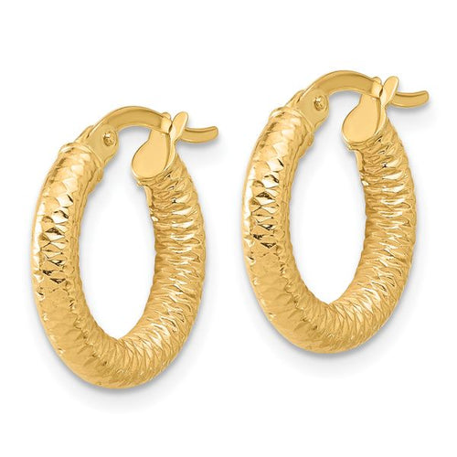 14K Polished and Diamond-cut Hoop Earrings - Image 2