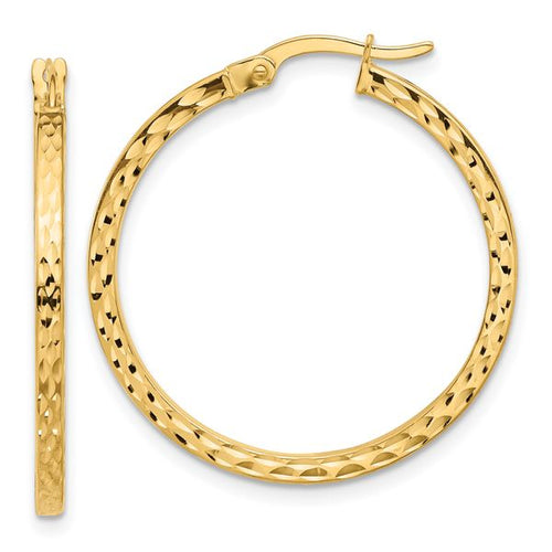 14K Diamond-cut Hoop Earrings