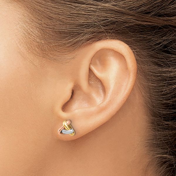 14K Tri-color Polished Love Knot Post Earrings - Image 3