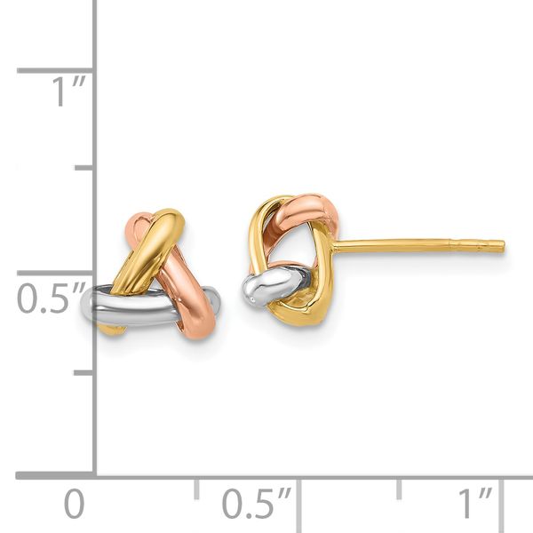 14K Tri-color Polished Love Knot Post Earrings - Image 4