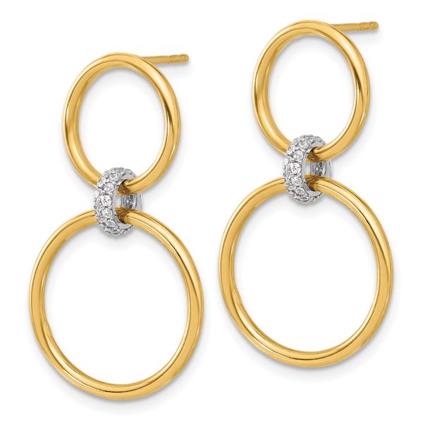 Leslie's 14K Two-tone Polished CZ Circles Dangle Post Earrings - Image 2