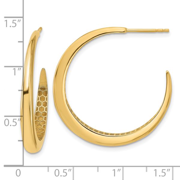 14K Polished J-Hoop Post Earrings - Image 4