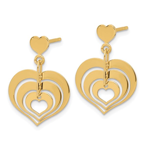 14K Polished Hearts Dangle Post Earrings - Image 2