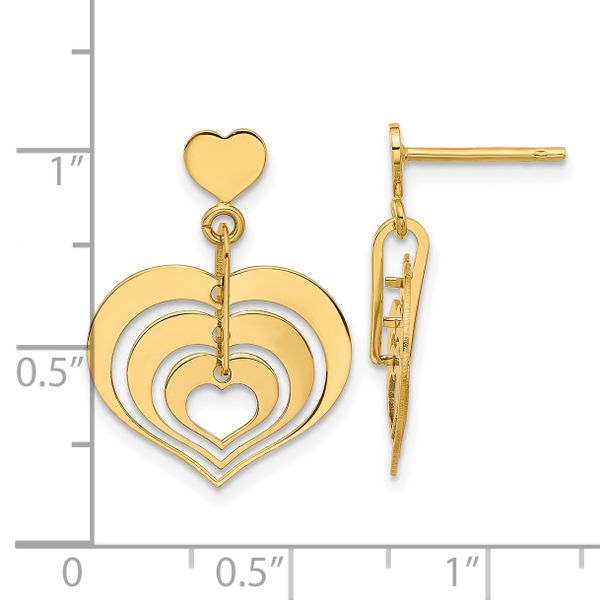 14K Polished Hearts Dangle Post Earrings - Image 4