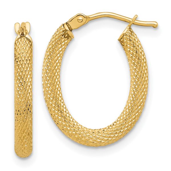 Leslie's 14K Polished and Textured Oval Hoop Earrings