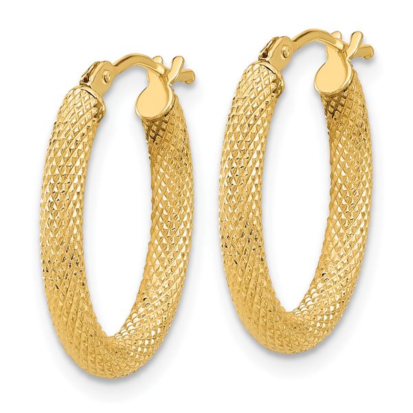 Leslie's 14K Polished and Textured Oval Hoop Earrings - Image 2