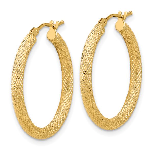 Leslie's 14K Polished and Textured Round Hoop Earrings - Image 2