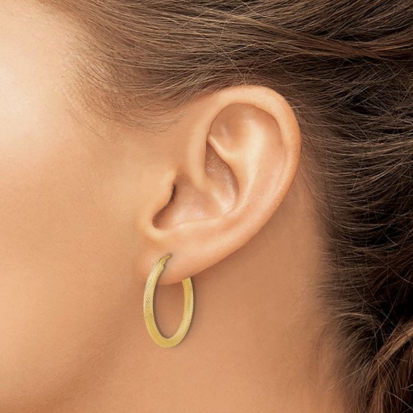 Leslie's 14K Polished and Textured Round Hoop Earrings - Image 3