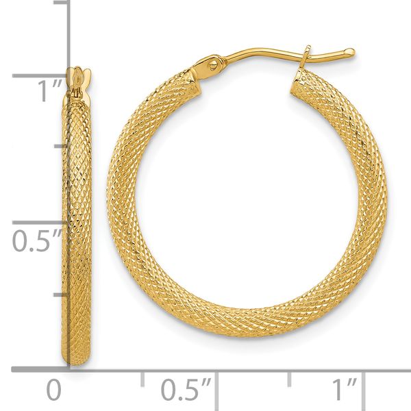 Leslie's 14K Polished and Textured Round Hoop Earrings - Image 4