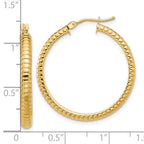 14K Polished and Textured Round Hoop Earrings - Image 4