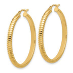 14K Polished and Textured Round Hoop Earrings - Image 2