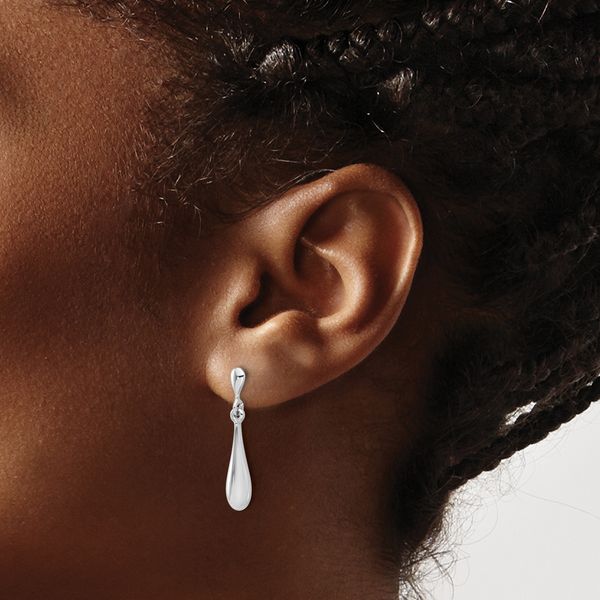 Leslie's 14K White Gold Polished Teardrop Post Dangle Earrings - Image 3
