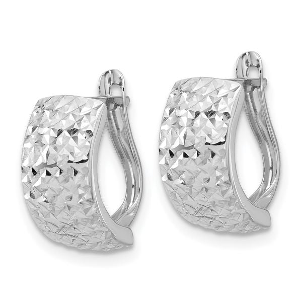 Leslie's 14K White Gold Polished and Diamond-cut Omega Back Earrings - Image 2